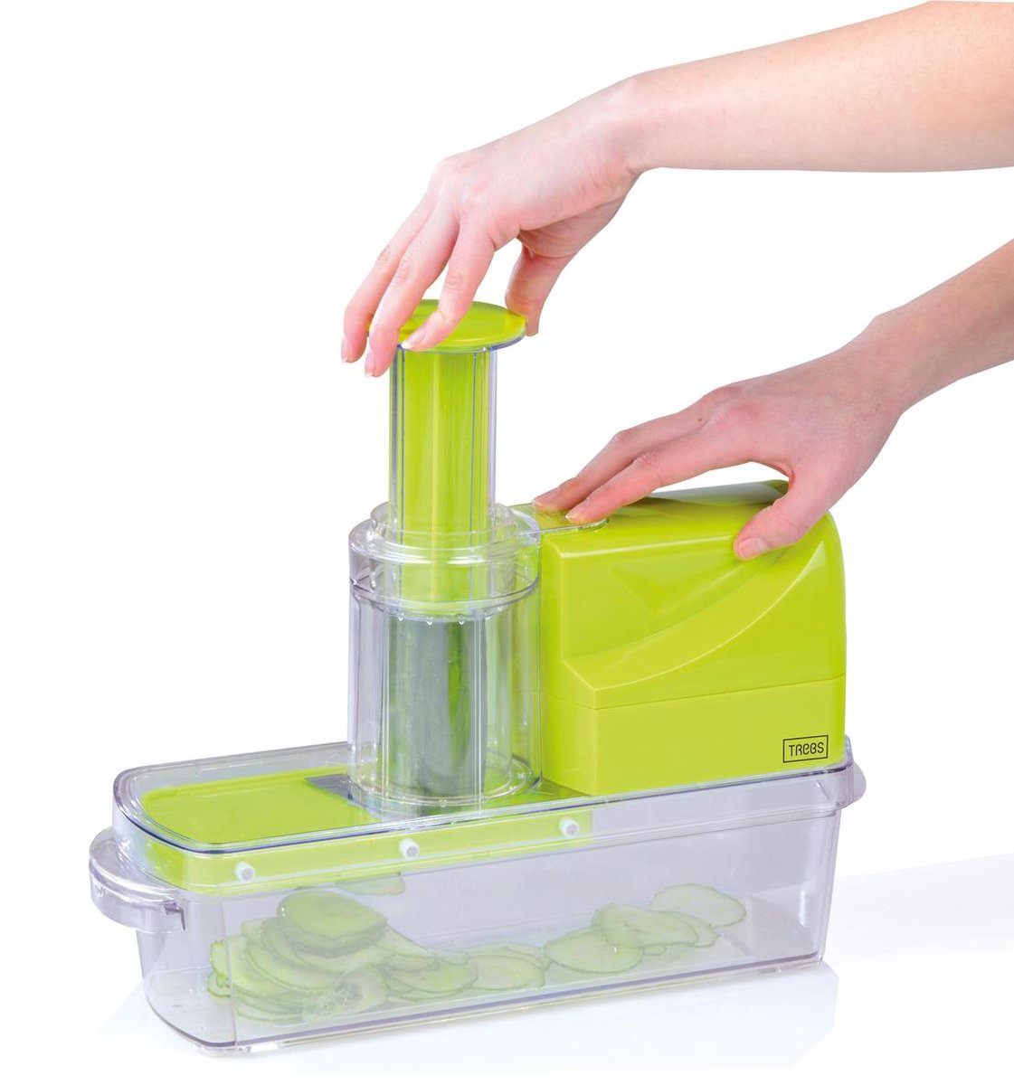 Trebs 99261 - Allessnijder - Mandoline met grote vulopening en accessoires - Groen