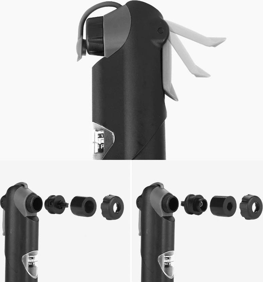 Mini Fietspomp - met Drukmeter - Zwart - Compact - Klein - Ventiel - Lichtgewicht - 20.5 cm