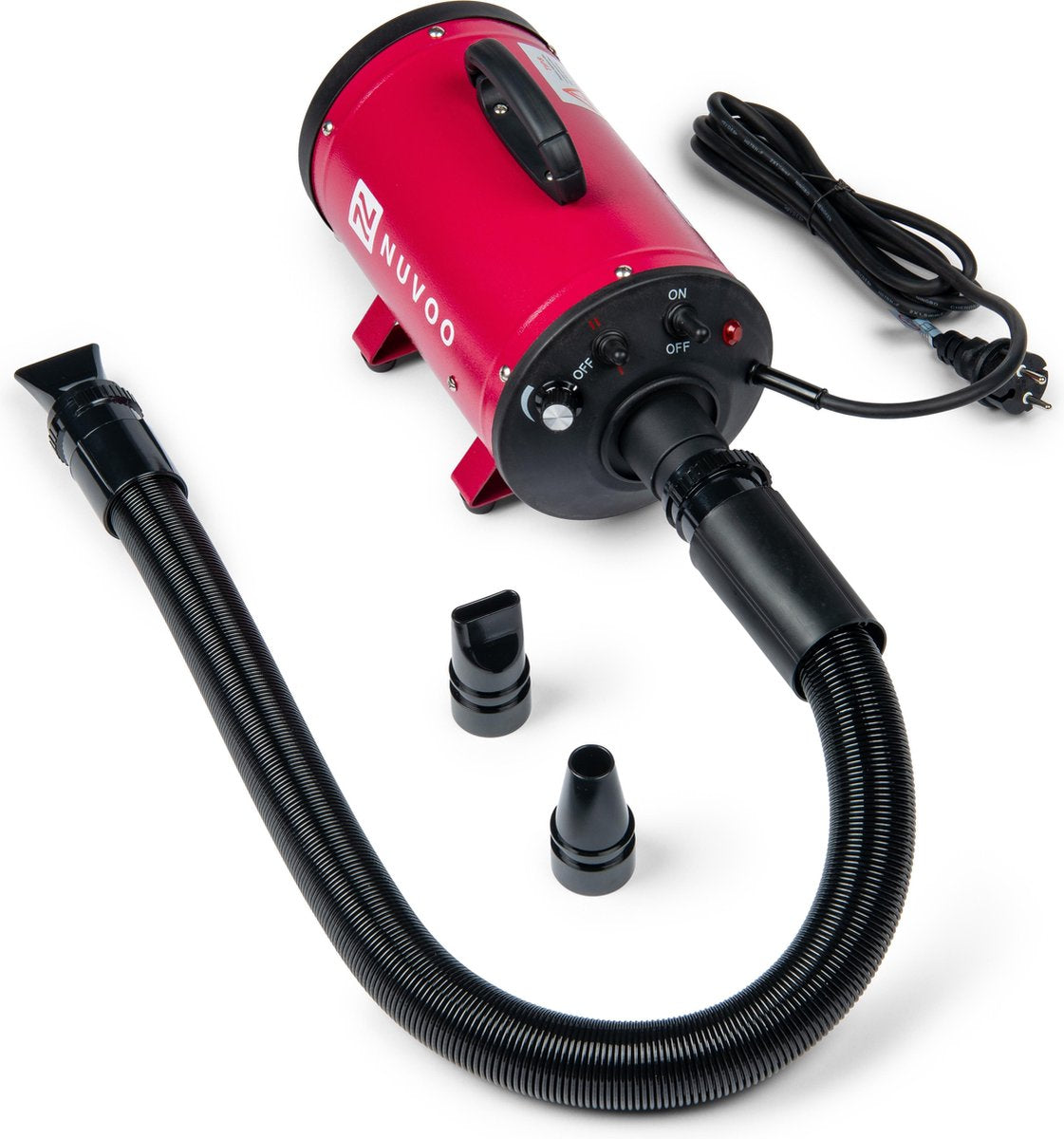 Nuvoo Professionele Hondenföhn / Waterblazer / Hondenborstel met 3 Opzetstukken - Verstelbare Vermogen tot 2200W - Warme / Koude Stand - Rood