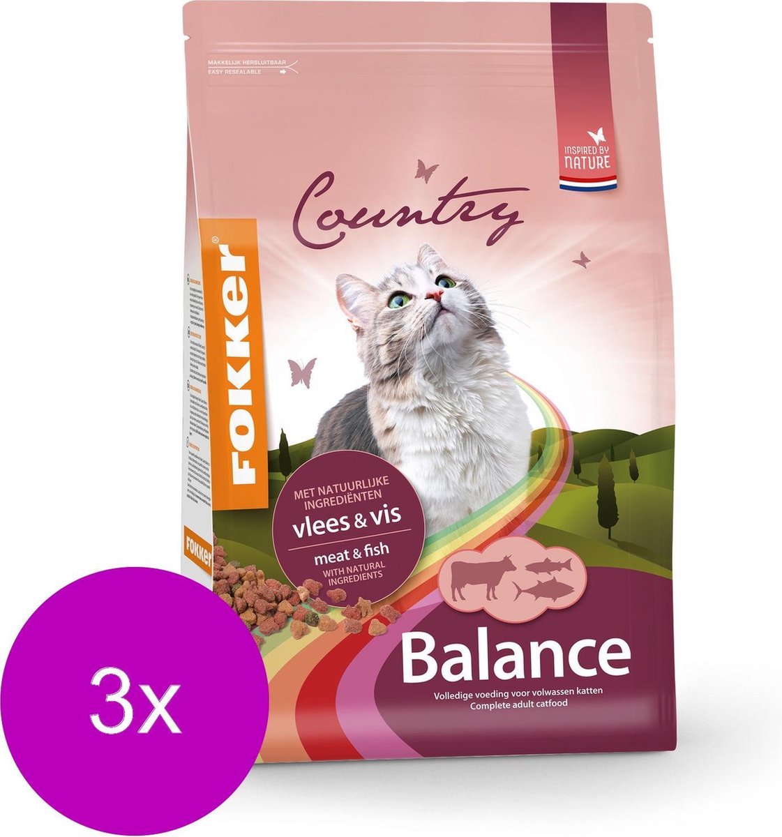 Fokker Country Balance Cat Vlees&Vis - Kattenvoer - 3 x 2.5 kg