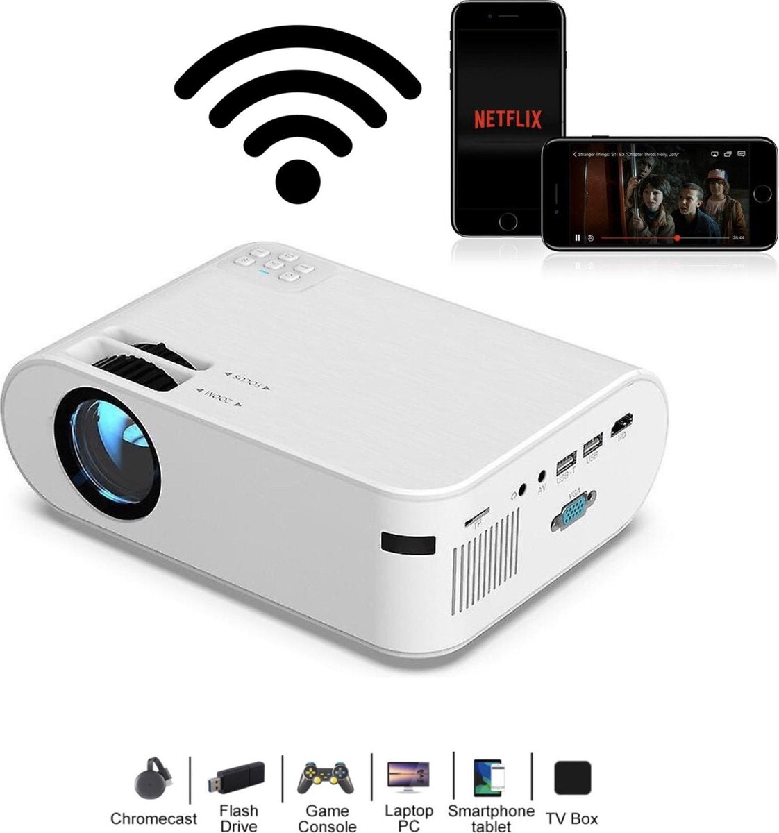 Mini beamer - Mini projector - Beamer - 4000 Lumen - HD 1280 x 720P - Input tot Full HD - Streamen vanaf je telefoon - Gratis luxe statief - Mini beamer projector - Mini beamer smartphone