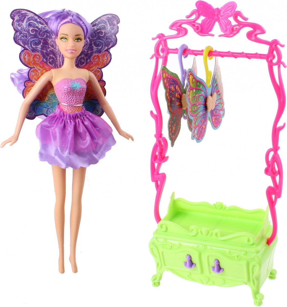 Pms Tienerpop Fee Met Kledingkast Roze/groen 30 Cm