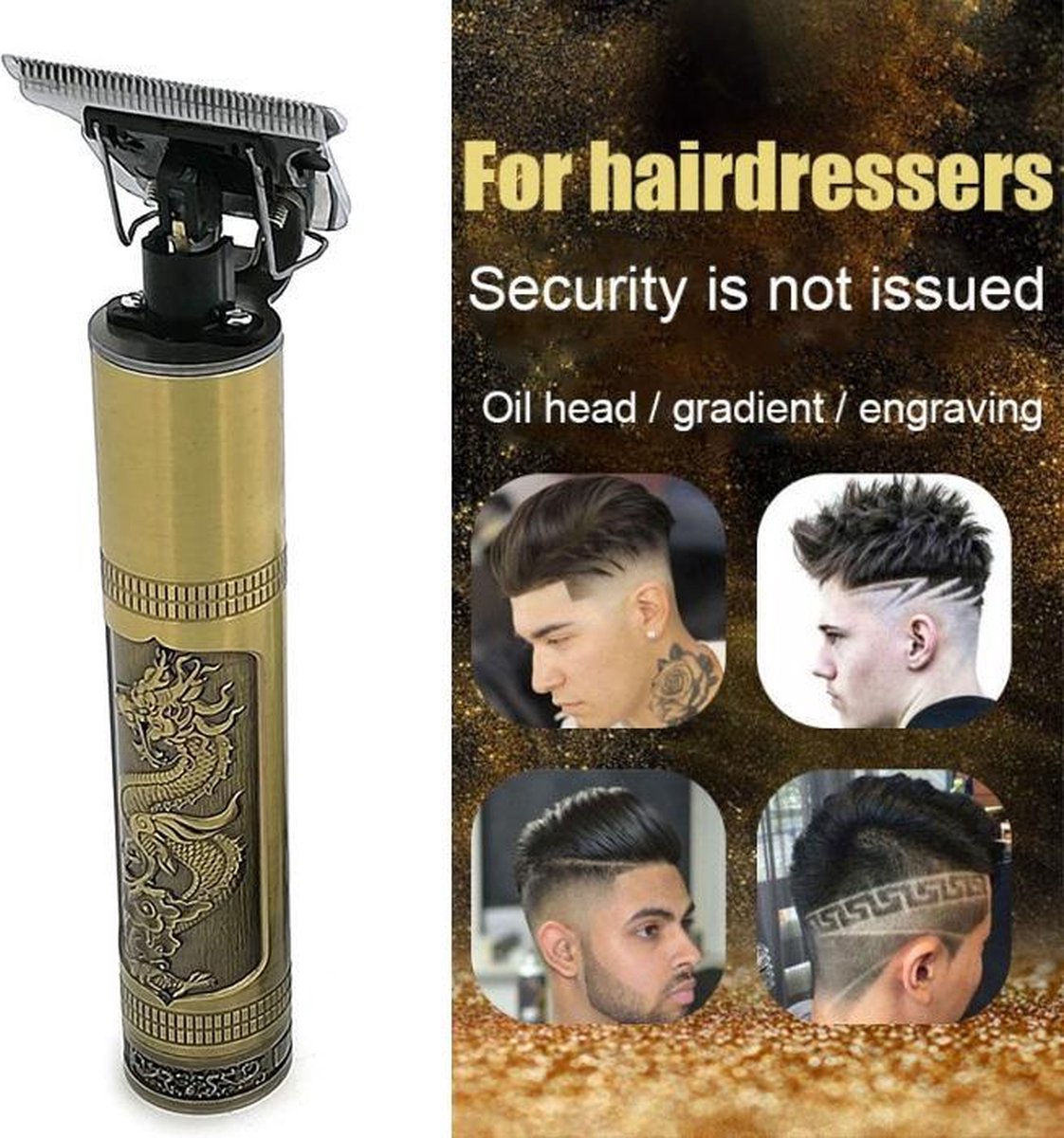 Kemei KM 1974C - Luxe Tondeuse - Professionele Trimmer - Draak - Groomer - Scheerapparaat - Baardtrimmer - Precisietrimmer - Haarstyling - Haartrimmer - Goudkleurig - Draadloos - Dragon - Inclusief 4 opzetkammen & Olieflesje