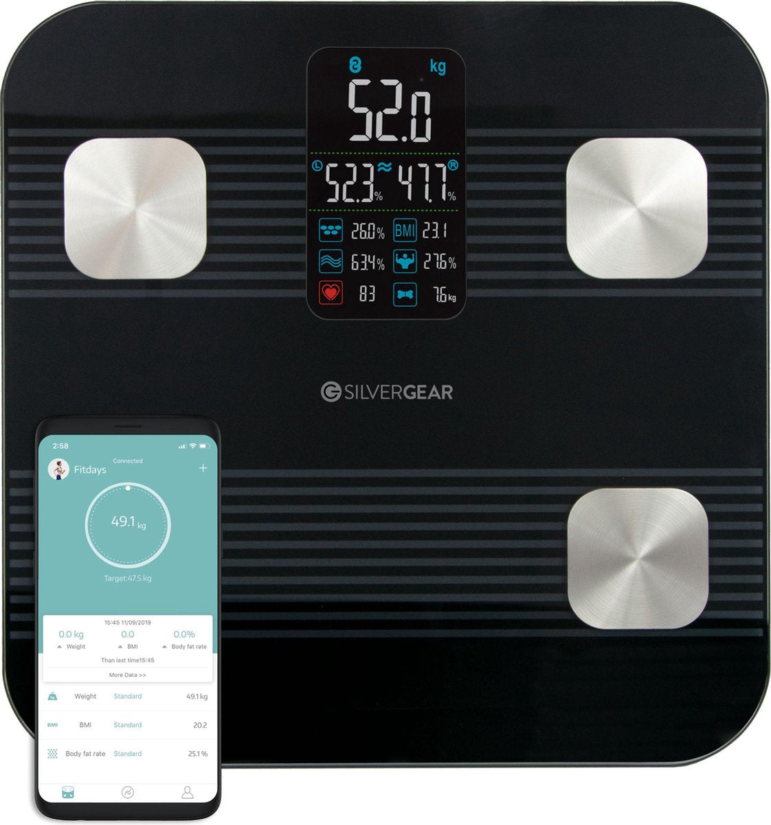 Silvergear Premium Slimme Weegschaal – Lichaamsanalyse en Hartslagmeter