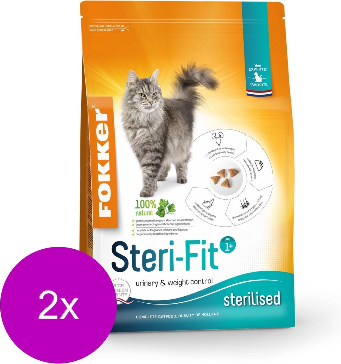Fokker Cat Steri-Fit Kip - Kattenvoer - 2 x 2.5 kg