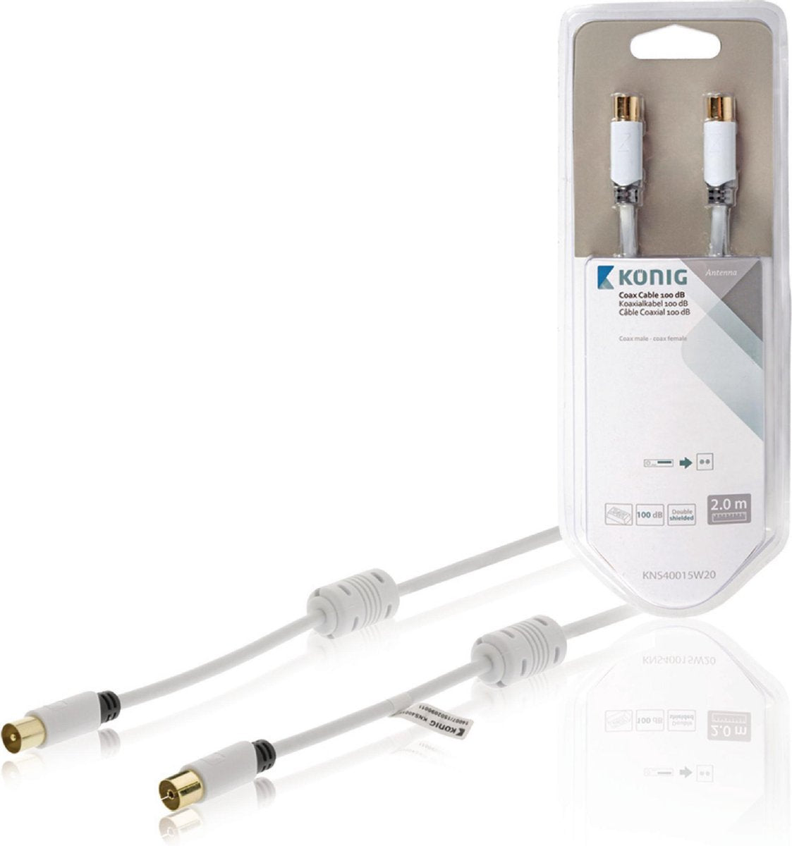 Coax Cable 100 dB Coax Male - Coax Female 2 m White