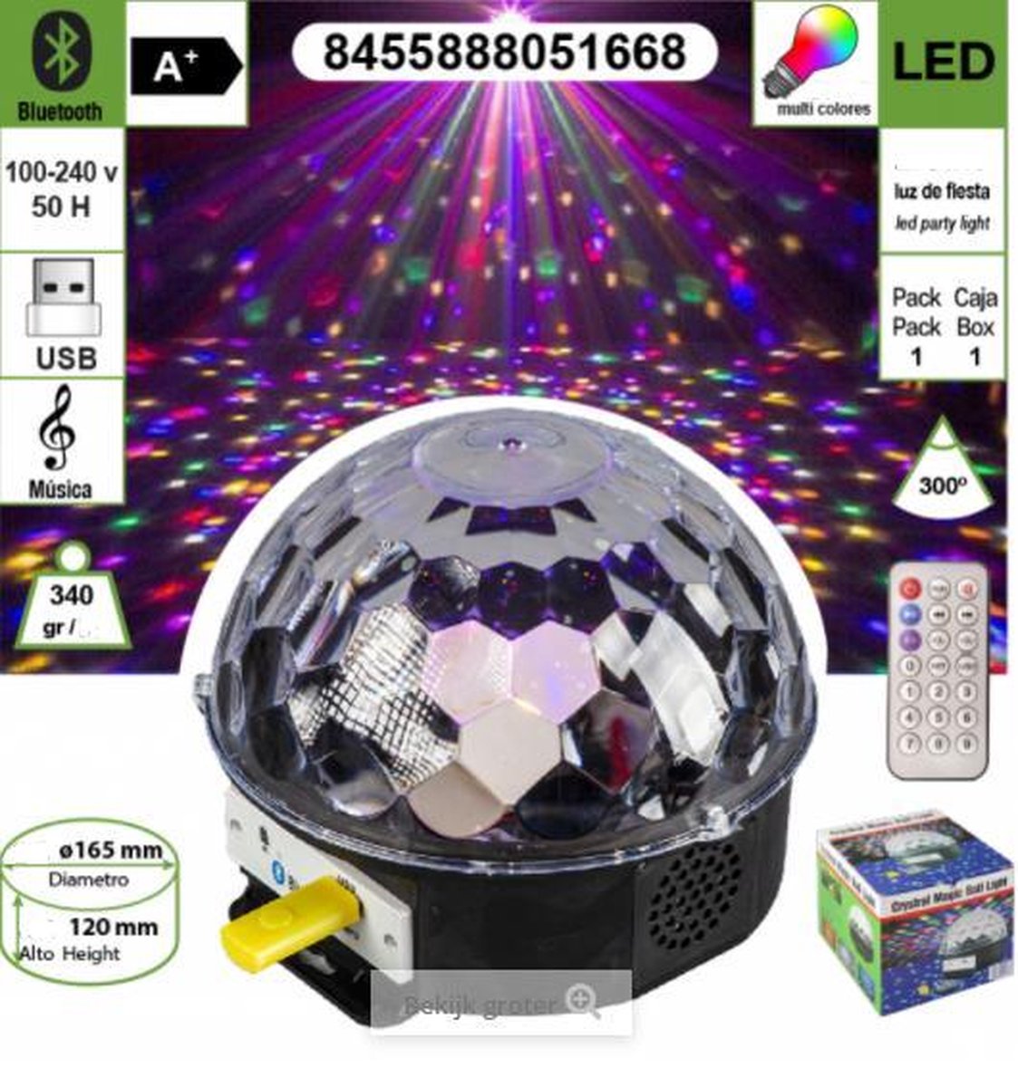 LED Discolamp met Afstandsbediening en Muziekgestuurd - Kinderen/Volwassenen Disco en Feest Licht op Geluid met 51 LEDS