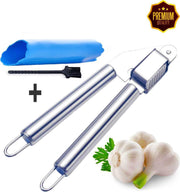 3 in 1 Knoflookpers set - Gemberpers set - Knoflookpers rvs - Met Knoflookschiller en Borsteltje - Knoflookpers RVS