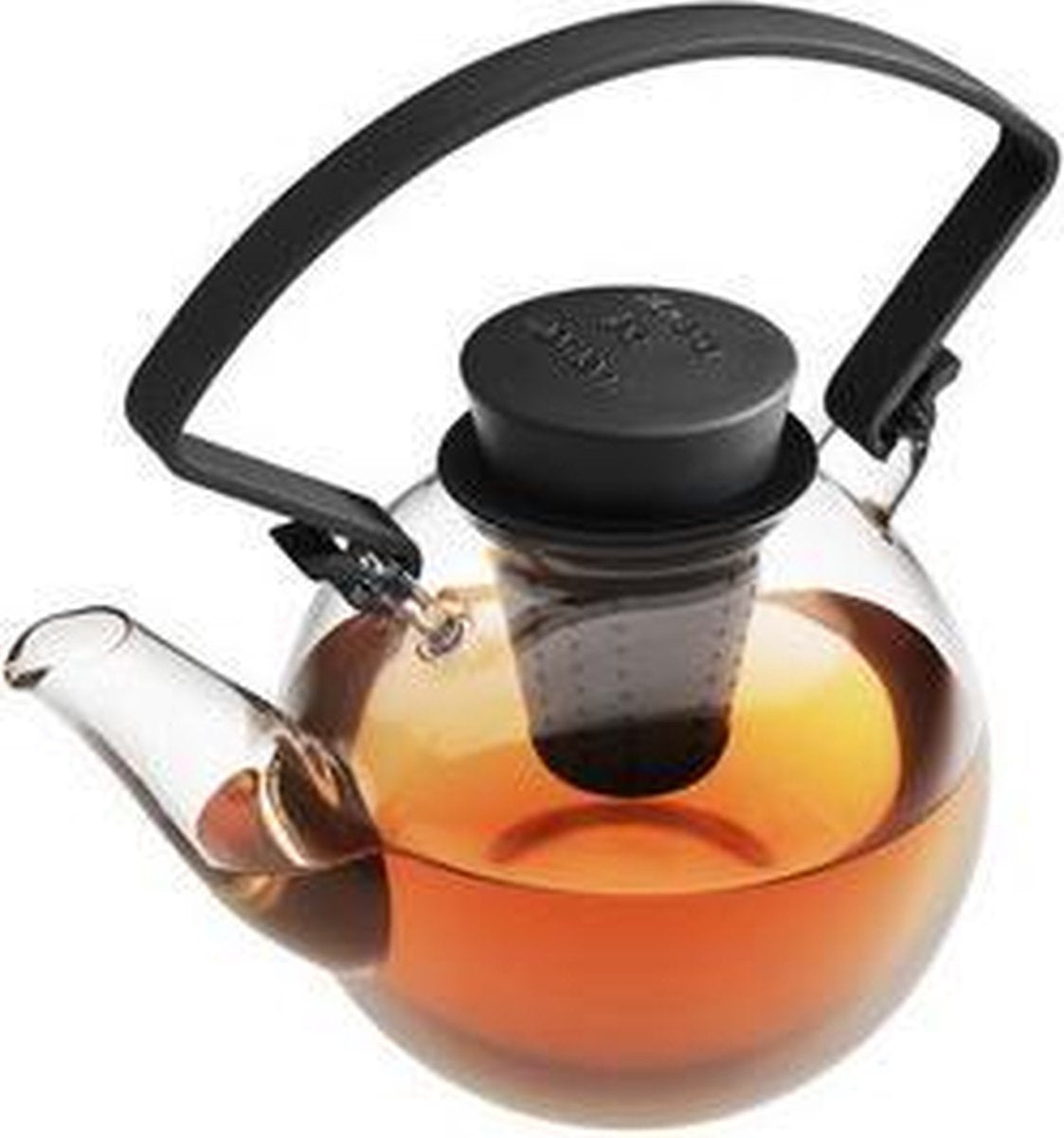 Qdo Theepot Glas - Rond - Met Clip handvat - 1 liter - Zwart