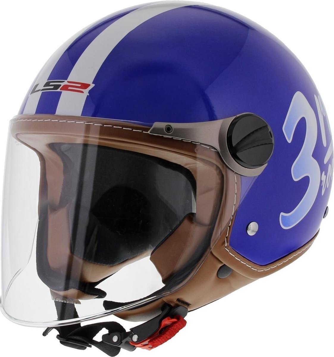 LS2 OF560 Round Jethelm - Motorhelm - Glans Blauw - Maat S