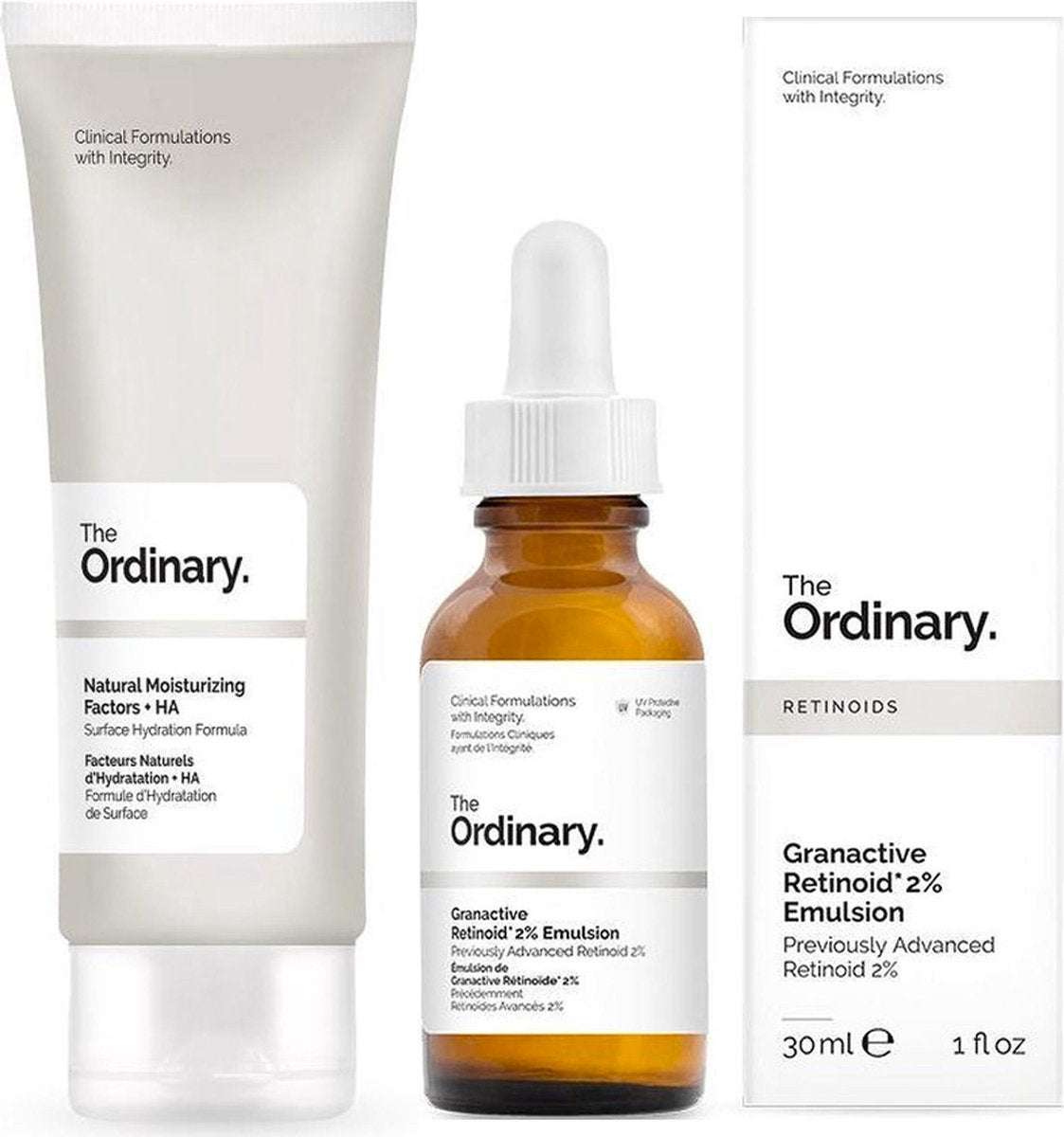 The ordinary Natural Moisturizing Factors + HA 100ML - hydraterende dag- en nachtcrème - The Ordinary Granactive Retinoid 2% Emulsion 30ML - anti-aging serum