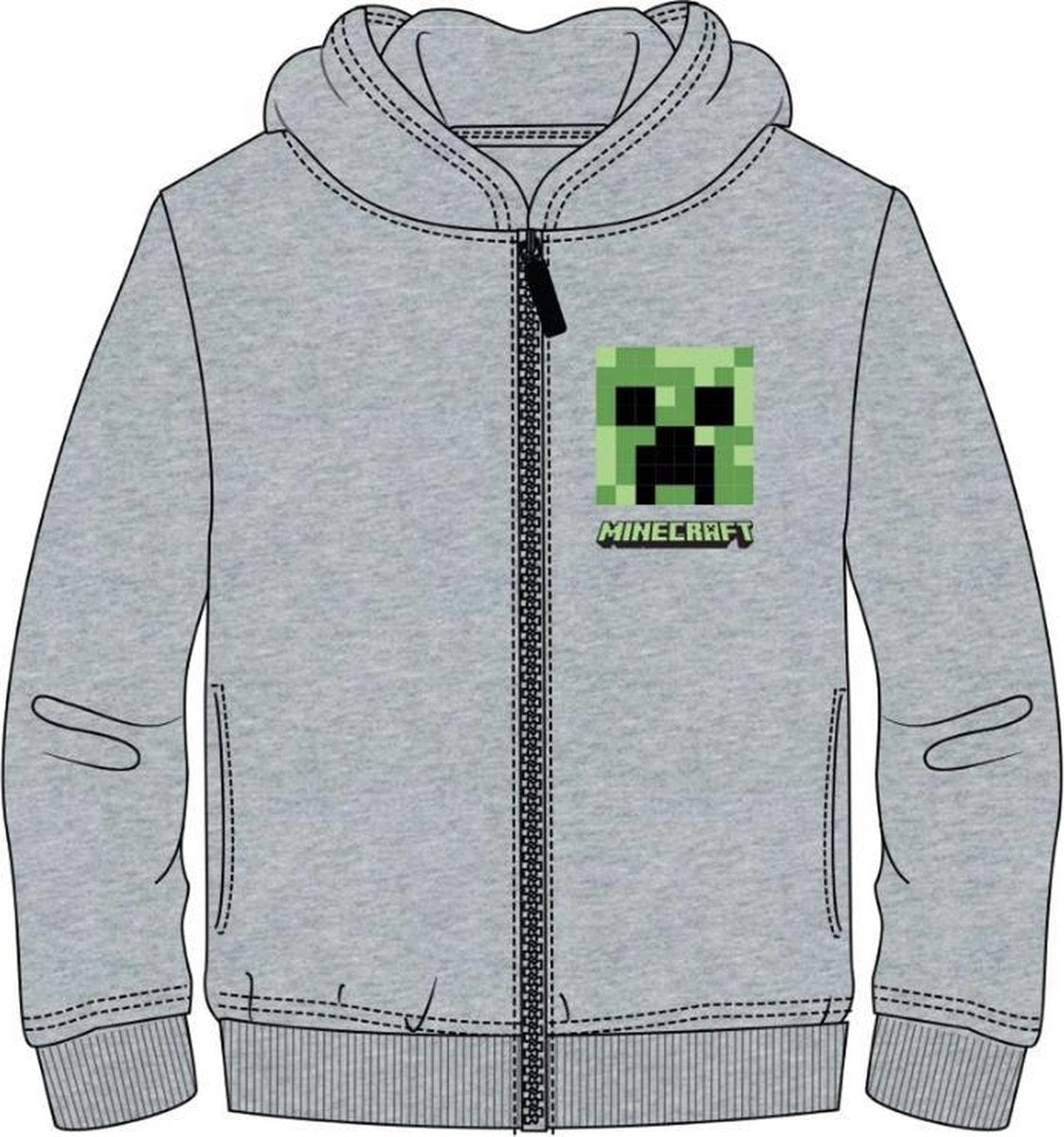 Minecraft - sweater - hoodie met rits - lichtgrijs - maat 116 cm / 6 jaar
