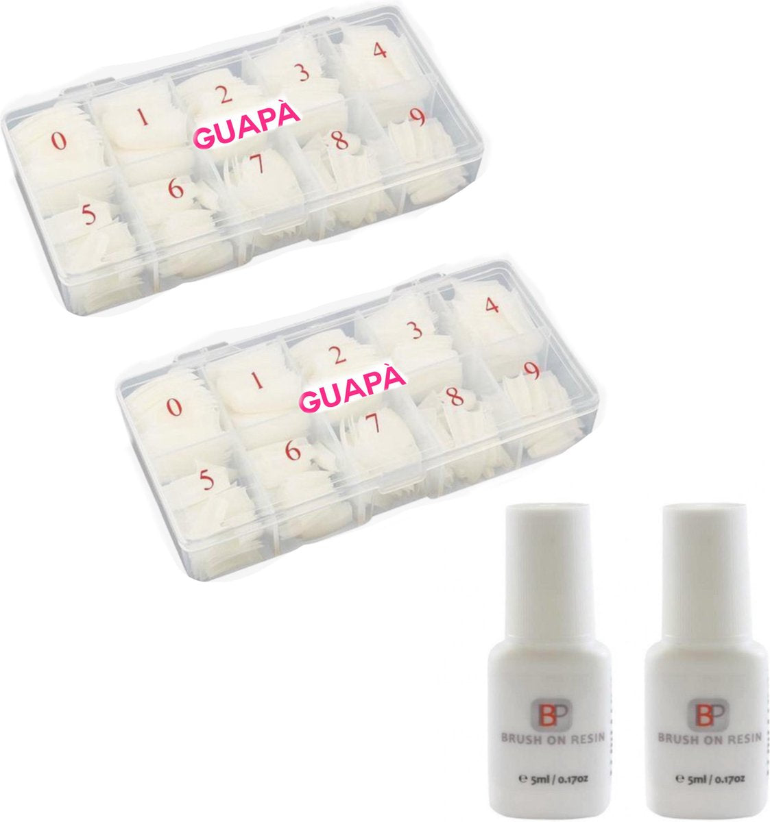 GUAPÀ - Nagel Tips Kunstnagel Set incl Nagellijm 1000 Stuks voor het verlengen van je nagels - Acryl en Gel - 2 x 500 stuks Naturel + 2 x 5 ml Nagellijm