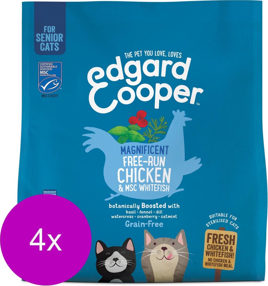 Edgard & Cooper Verse scharrelkip & MSC-witvis Brok - Voor senior katten - Kattenvoer - 4 x 1.75kg