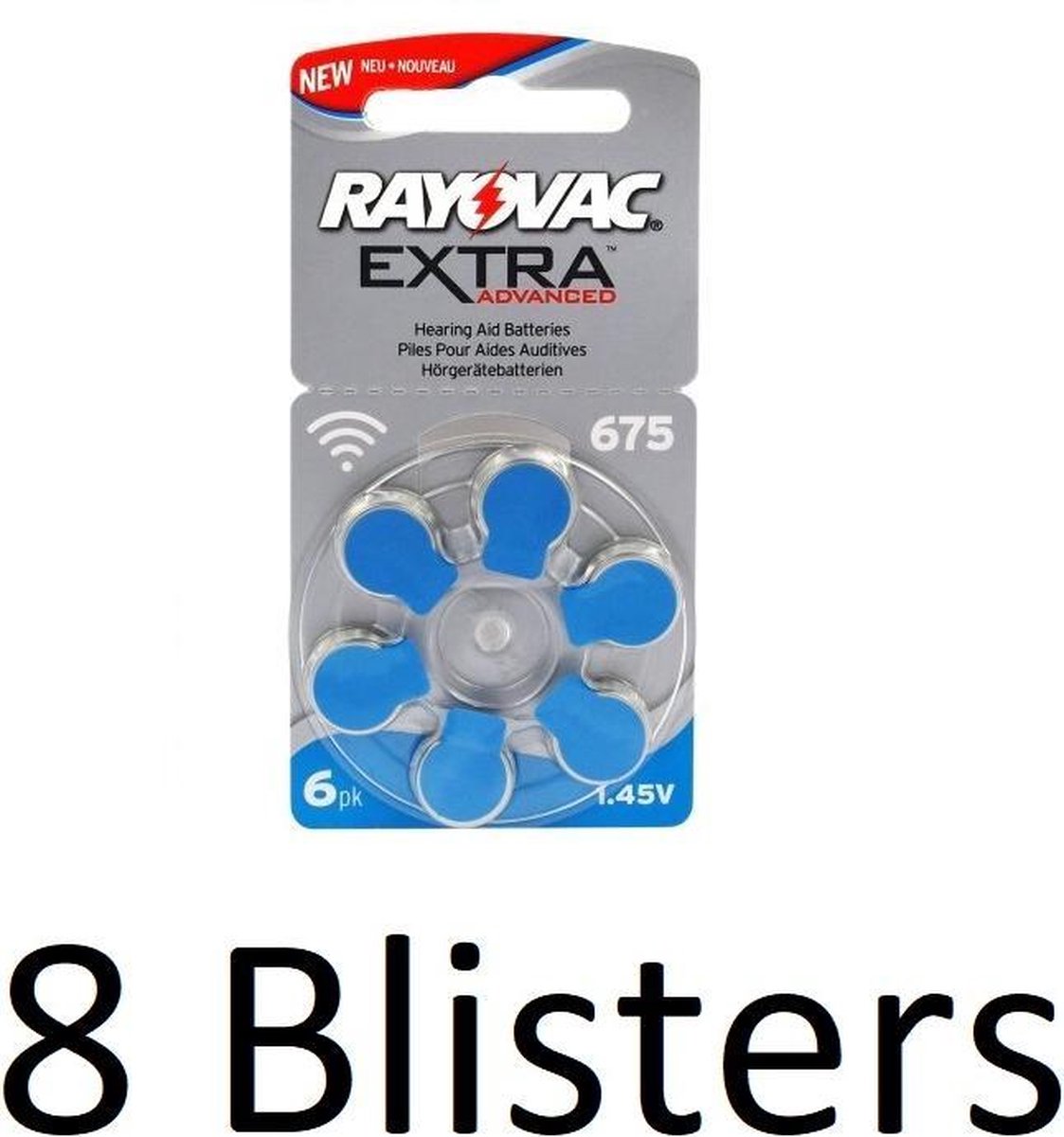 48 Stuks (8 Blister a 6St) Rayovac 675 Extra Advanced Gehoorapparaat batterijen - Blauw