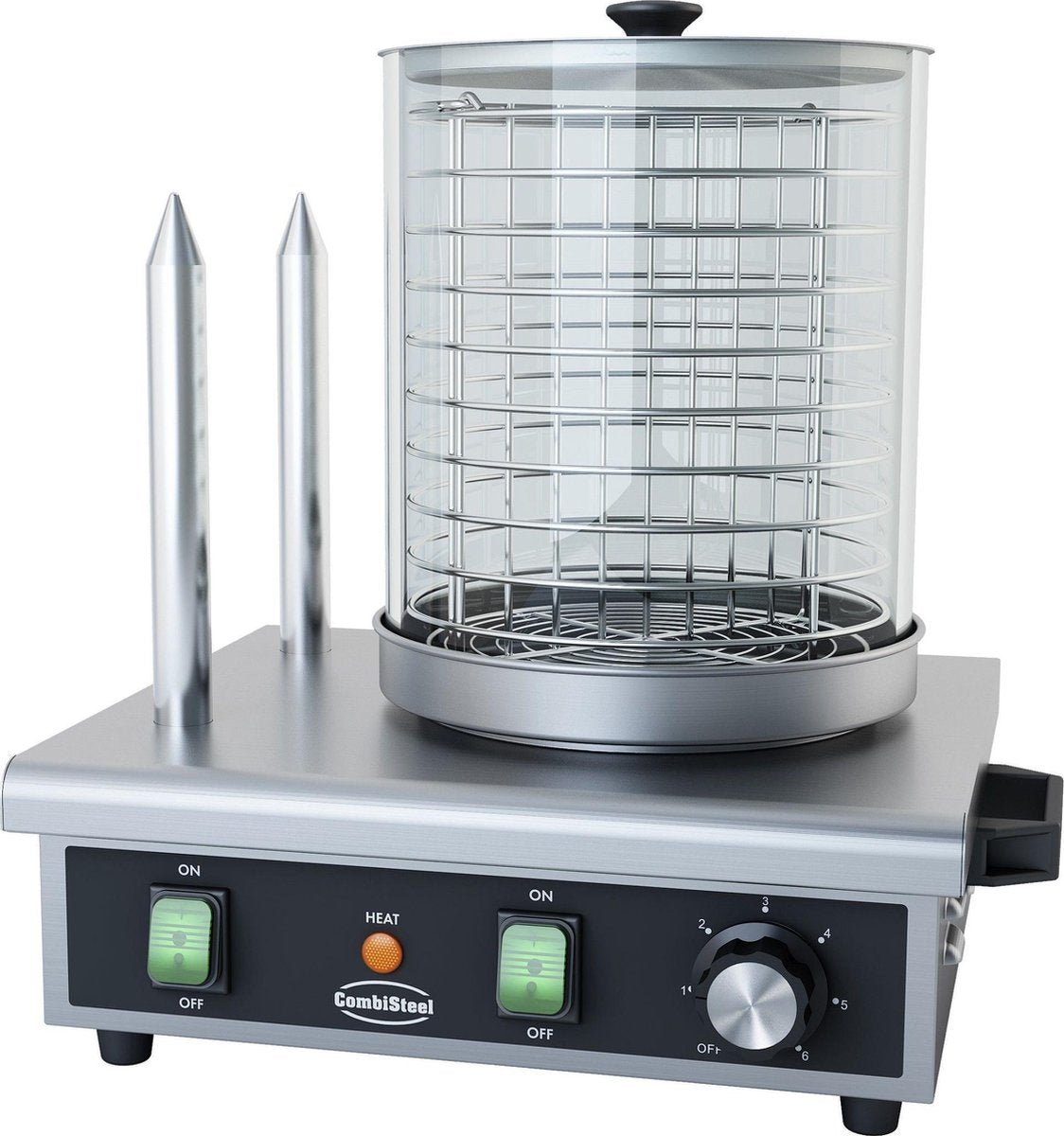 Combisteel Hotdog warmer RVS Glas met 2 brood warmtestaven