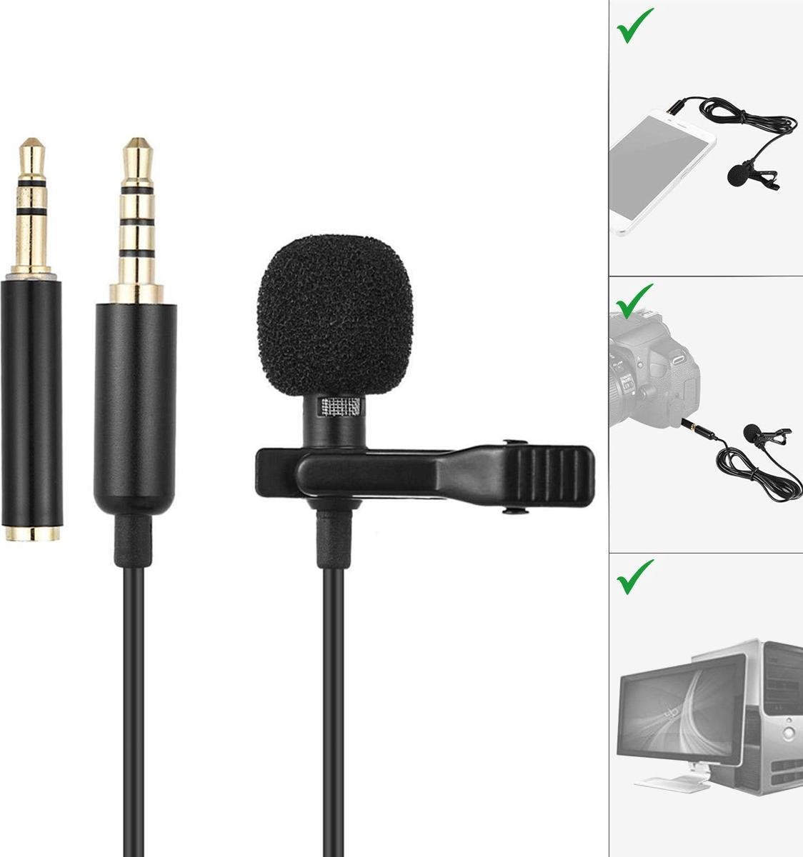 Goodlux microfoon voor camera - Telefoon - Videocamera - PC - Laptop – Smartphone – Condensator microfoon - Aux aansluiting met adapter – Met clip – Clip on