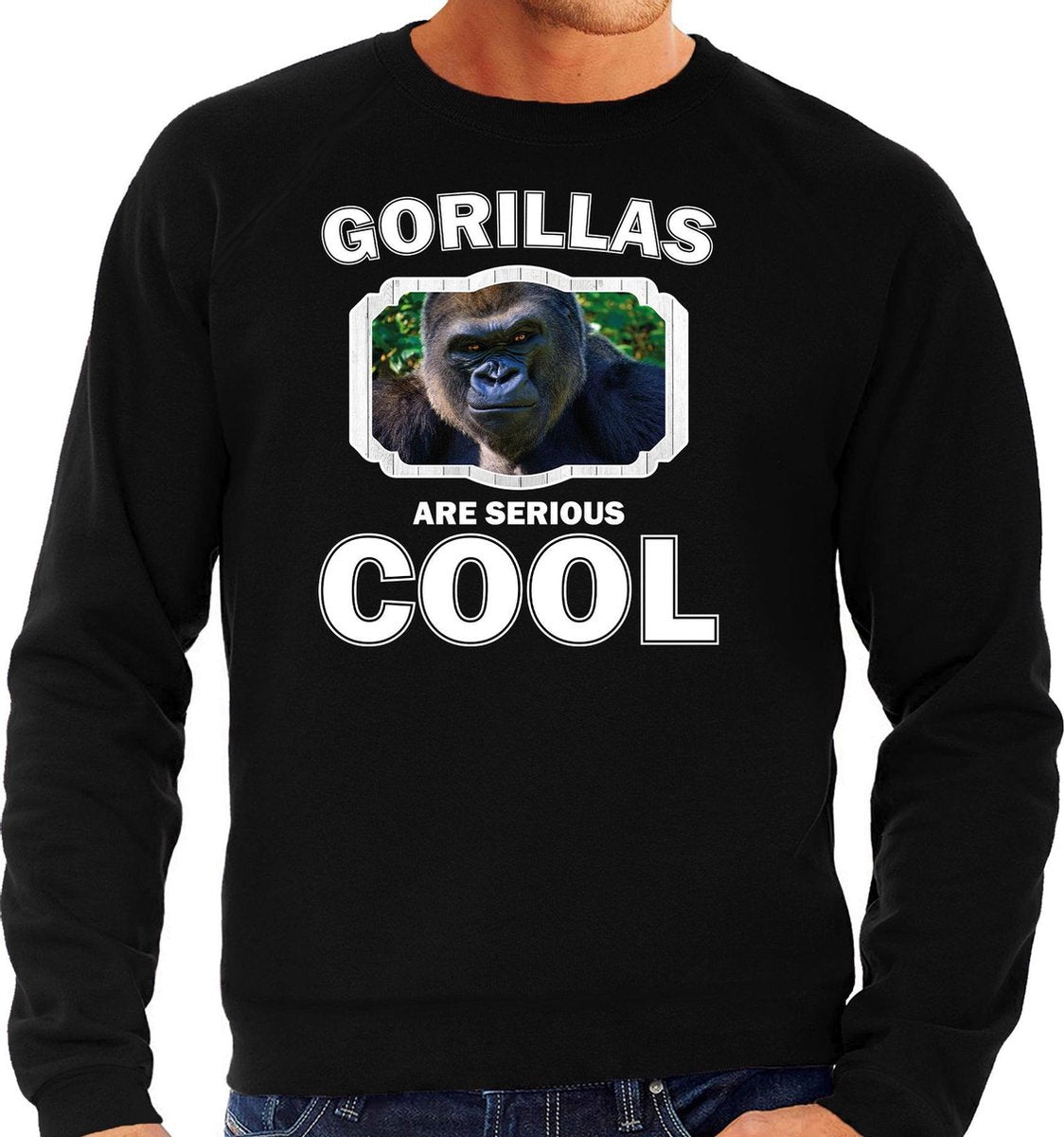 Dieren gorilla apen sweater zwart heren - gorillas are serious cool trui - cadeau sweater stoere gorilla/ gorilla apen liefhebber S