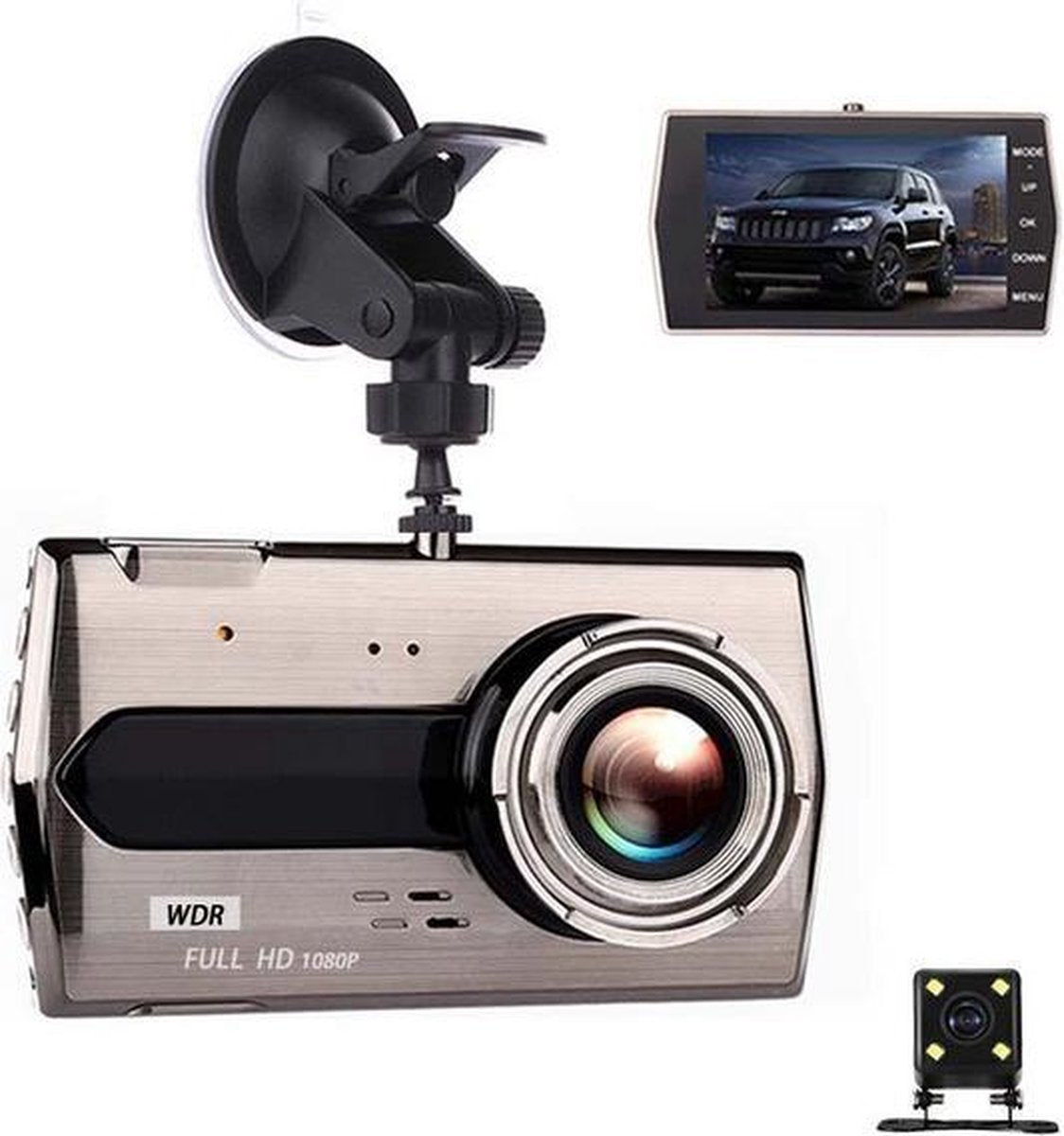 TechU™ Dashcam M14 Pro Dual Camera – 4.0 inch IPS Scherm – Full HD 1080p –  Loop Recording – Nachtvisie – Bewegingssensor – G-sensor – Autocamera Voor én Achter