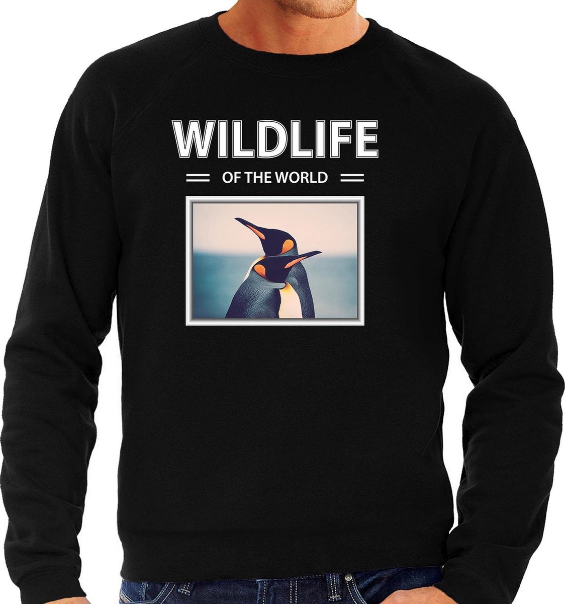 Dieren foto sweater Pinguin - zwart - heren - wildlife of the world - cadeau trui Pinguins liefhebber S