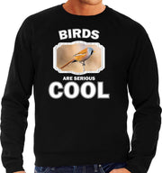 Dieren vogels sweater zwart heren - birds are serious cool trui - cadeau sweater baardmannetje vogel/ vogels liefhebber M