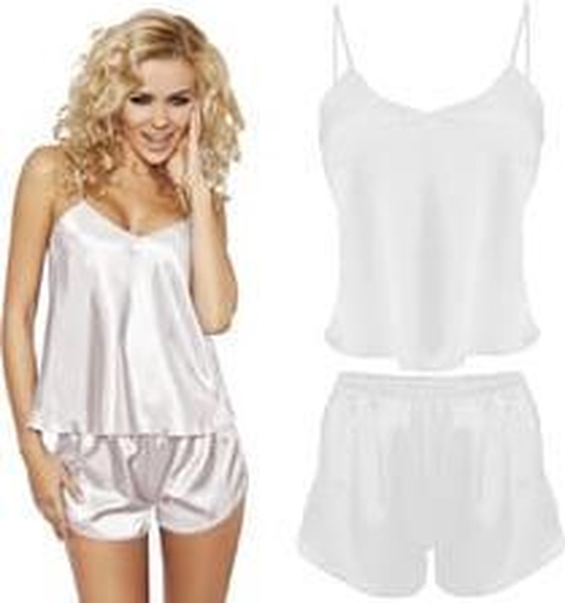 DKaren satijn shortama set - wit/ecru XL