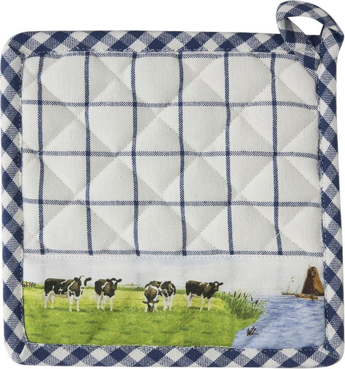 Wiebe van der Zee Pannenlap Koe Ruit - 20x20cm - Blauw - 2 stuks
