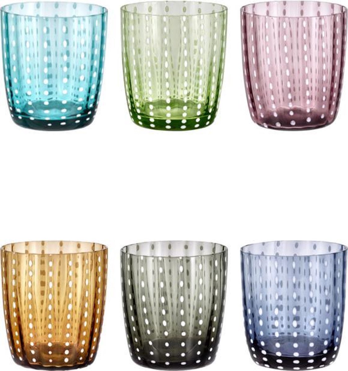 Livellara CARNIVAL Set van 6 Glazen. Stijlvol Design. Hoge Kwaliteit Glas. Mix van 6 Kleuren.