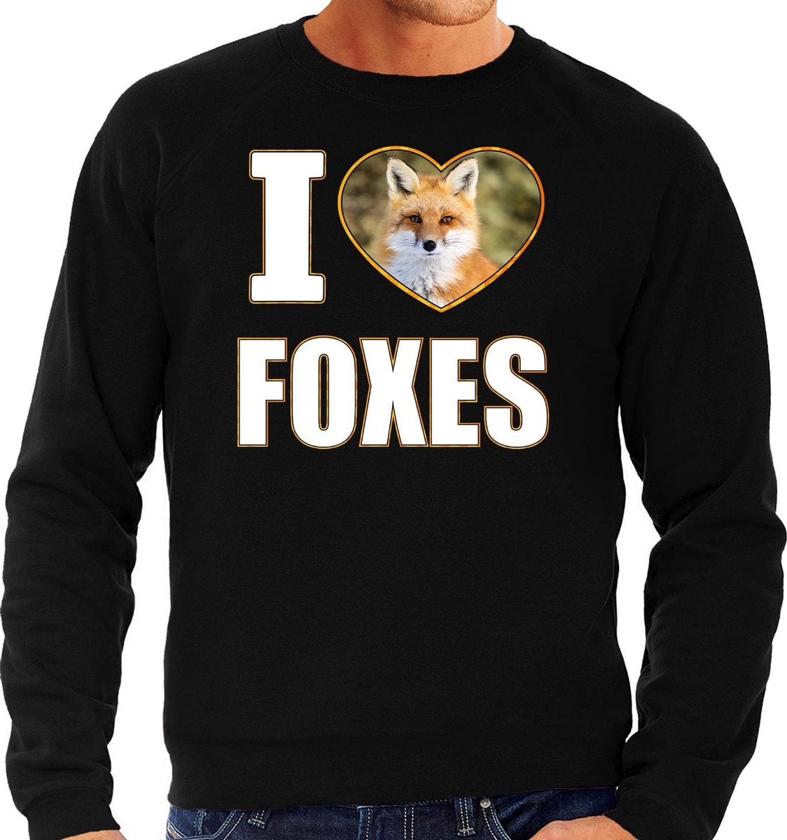 I love foxes trui met dieren foto van een vos zwart voor dames - cadeau sweater vossen liefhebber S