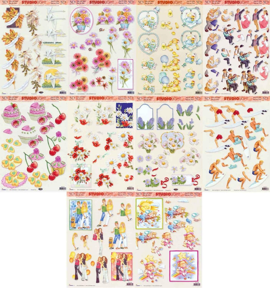 10x 3DA4 Knipvellen - Voor elk wat wils - Maak zelf prachtige kaarten en scrapbook