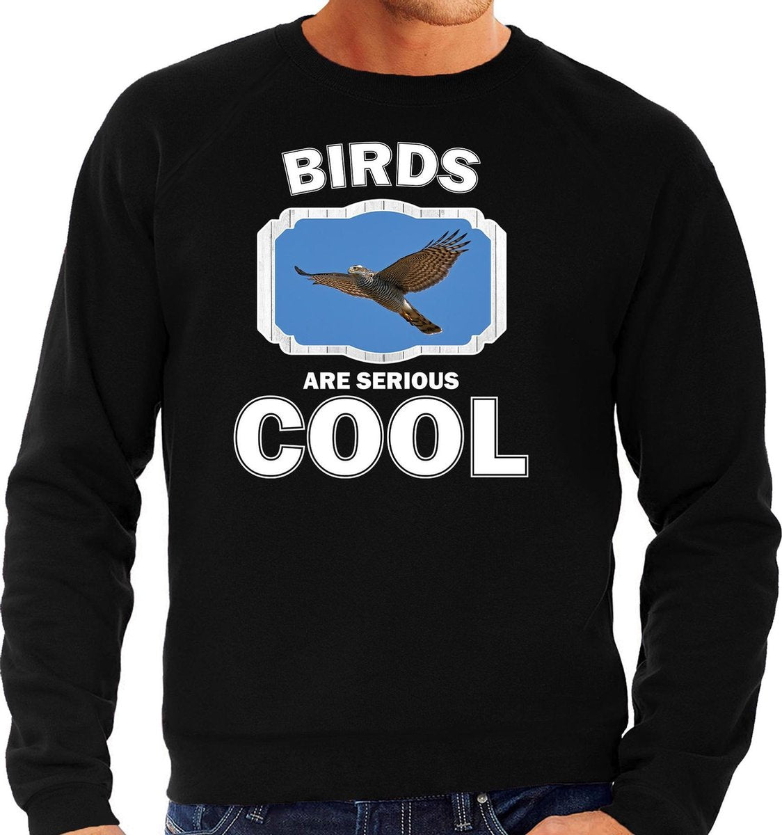Dieren vogels sweater zwart heren - birds are serious cool trui - cadeau sweater vliegende havik roofvogel/ vogels liefhebber XL