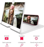 Telefoon Vergrootglas- Smartphone Vergrootscherm- 3D beeld- Wit 12 Inch- Inclusief Smartphone ringhouder