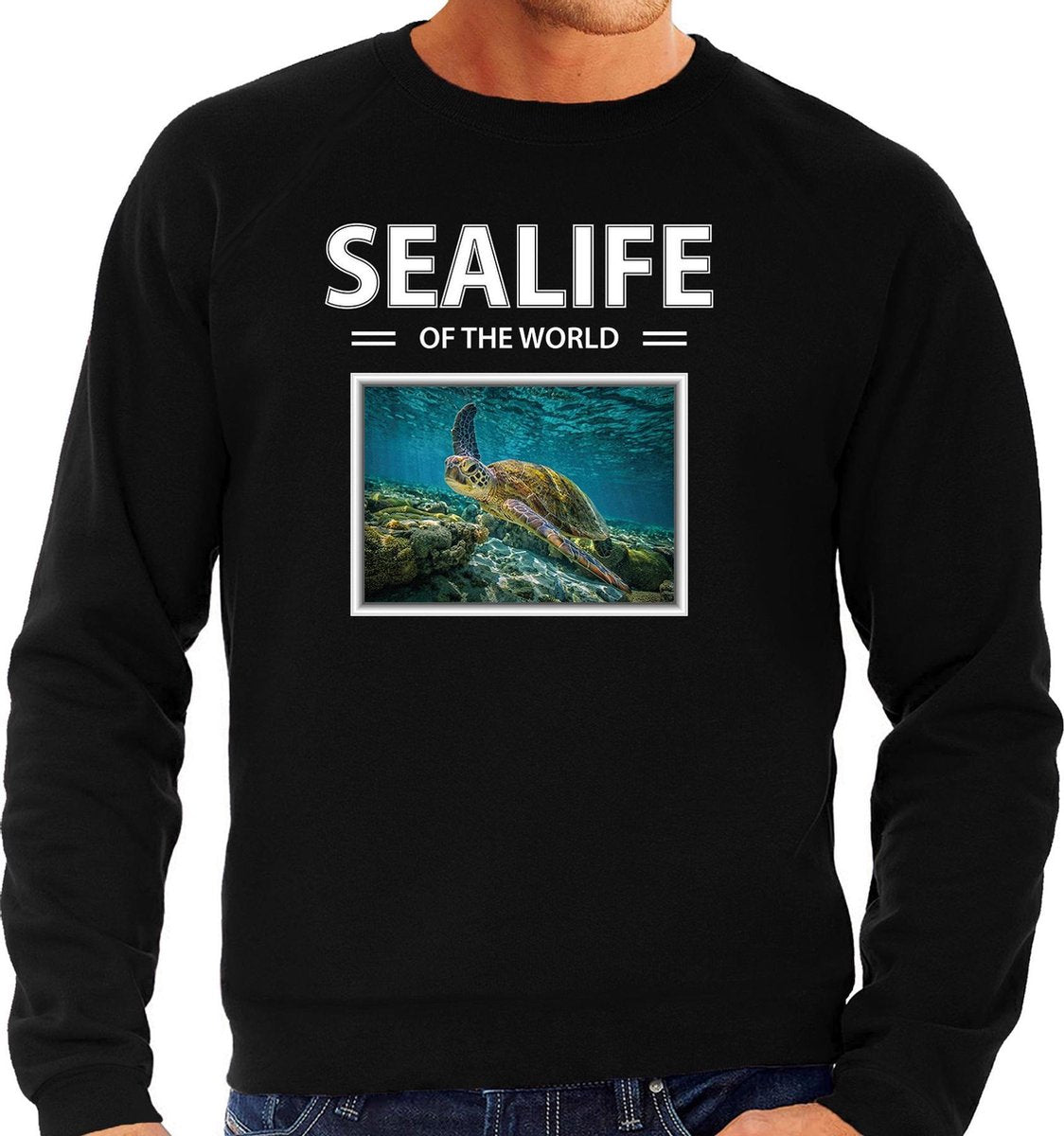 Dieren foto sweater Zeeschildpad - zwart - heren - sealife of the world - cadeau trui Schildpadden liefhebber M