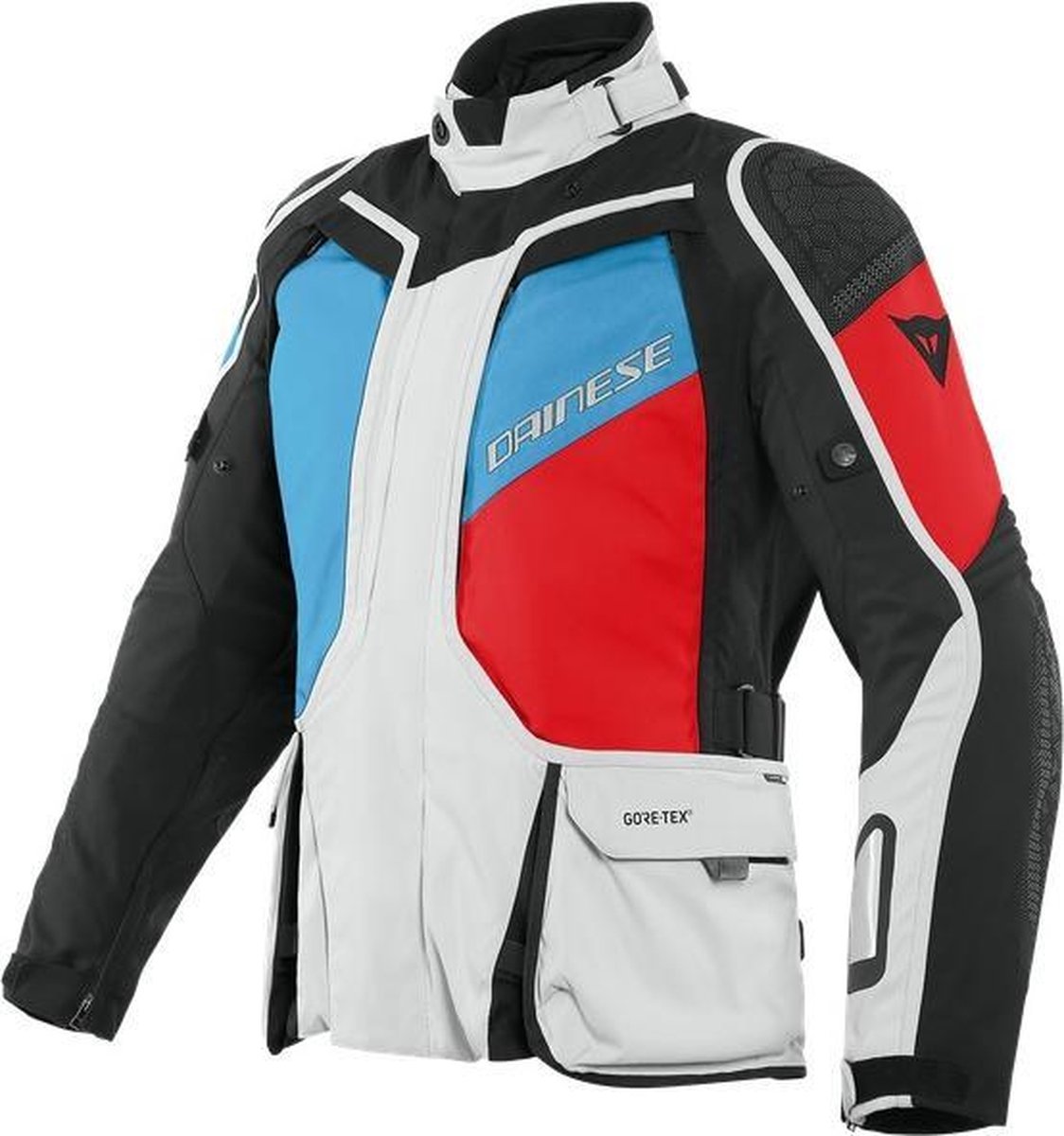 Dainese D-Explorer 2 Gore-Tex Glacier Gray Blue Lava Red Black Textile Motorcycle Jacket 56