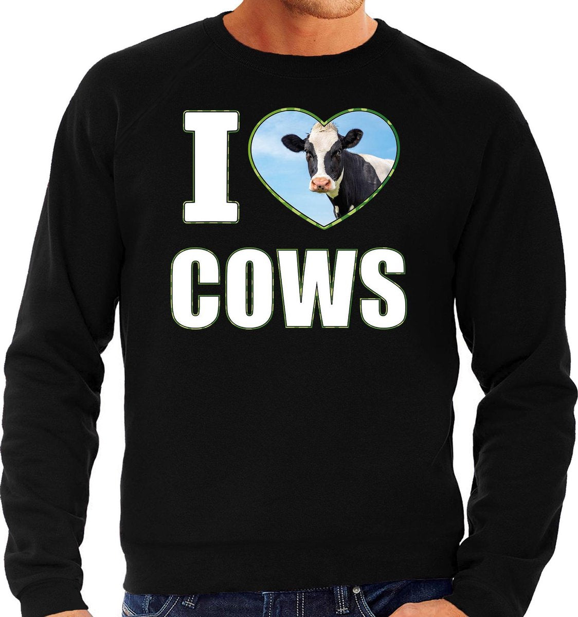 I love cows trui met dieren foto van een koe zwart voor dames - cadeau sweater koeien liefhebber XL