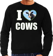 I love cows trui met dieren foto van een koe zwart voor dames - cadeau sweater koeien liefhebber XL