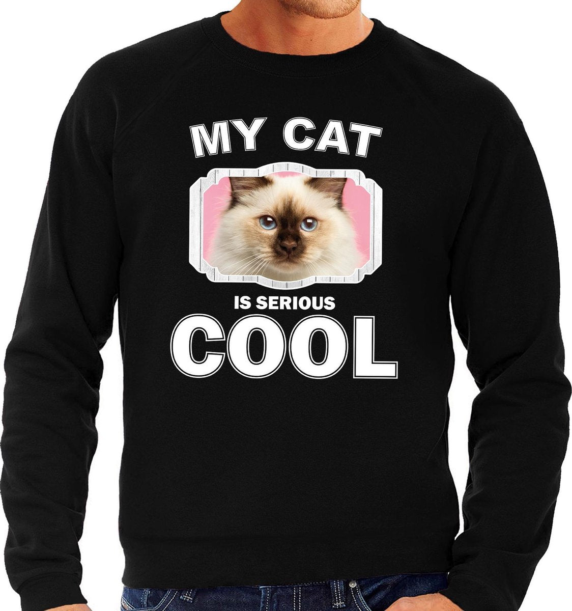 Rag doll katten trui / sweater my cat is serious cool zwart - heren - katten / poezen liefhebber cadeau sweaters L