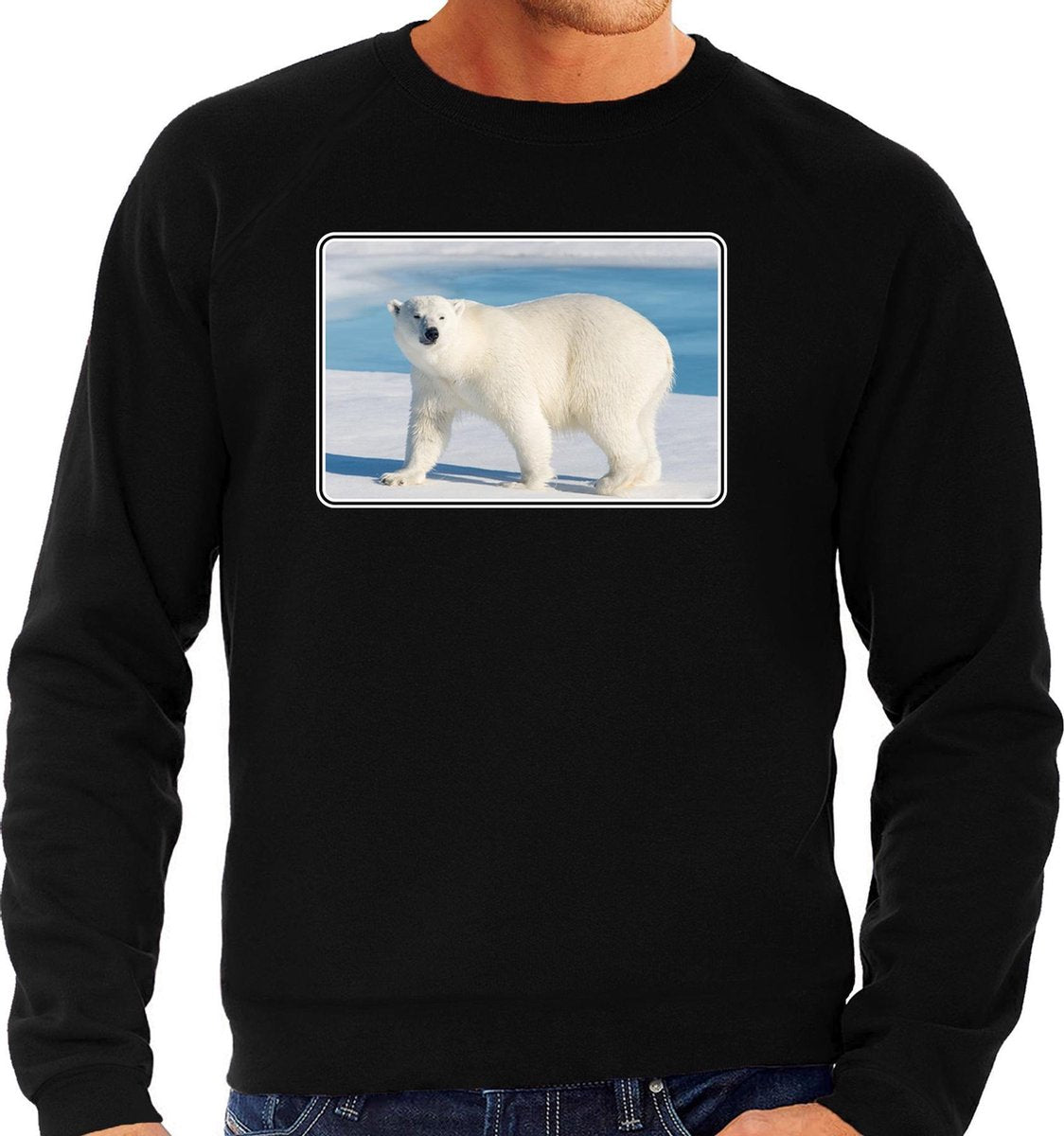Dieren sweater met ijsberen foto - zwart - voor heren - natuur / ijsbeer cadeau trui - kleding / sweat shirt 2XL