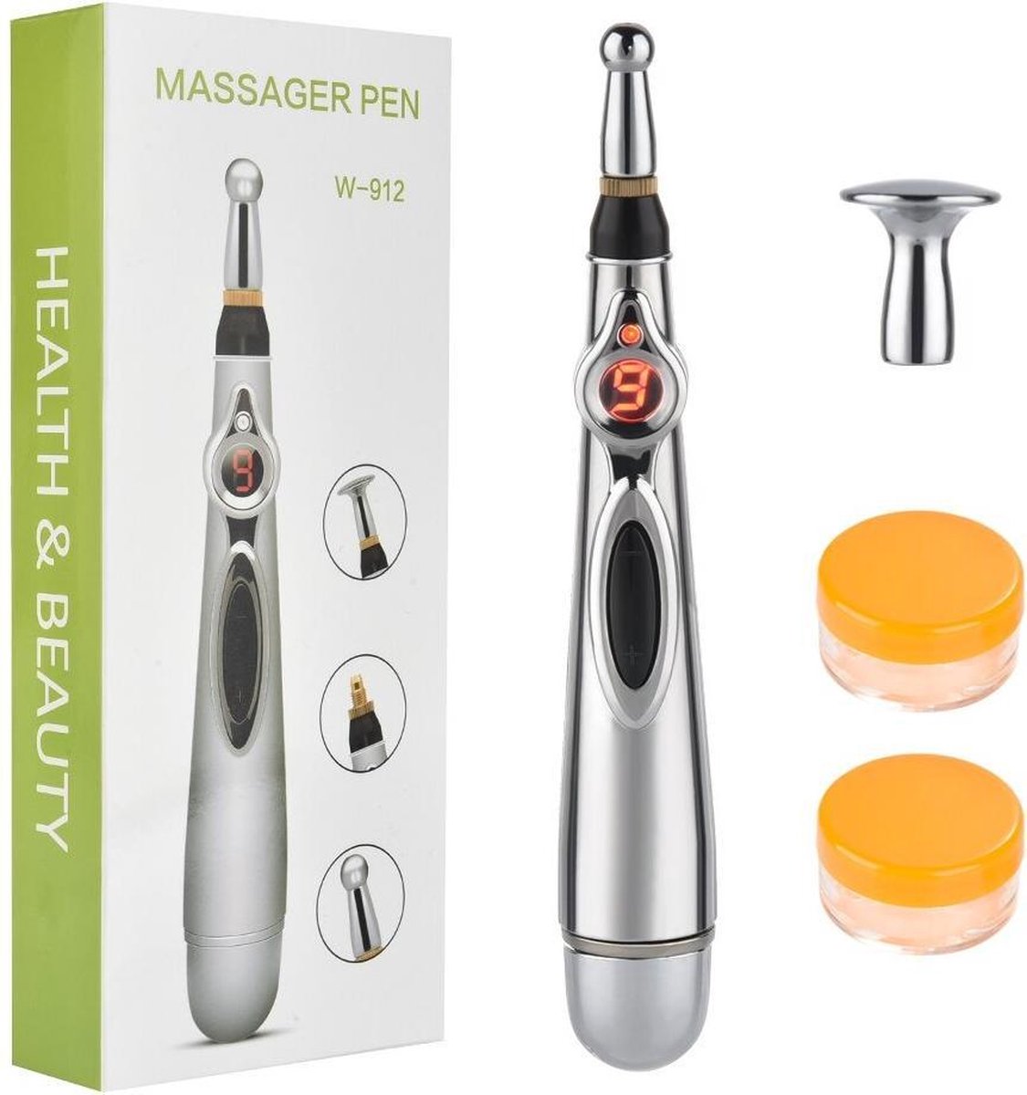 Edoir Massage Pen - Accupunctuur - Massage Tool - Massage Hulpmiddel - Oogmassage - Gezichtsmassage - Jade Roller - Ontspanning - Massage - 5 Kopstukken