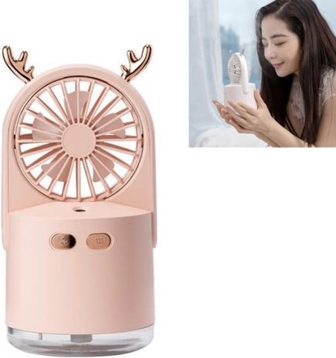 Binnen Leuke Creatieve Desktop Luchtbevochtiger Watermeter Koeling Mini Herten Spray Ventilator (Roze)