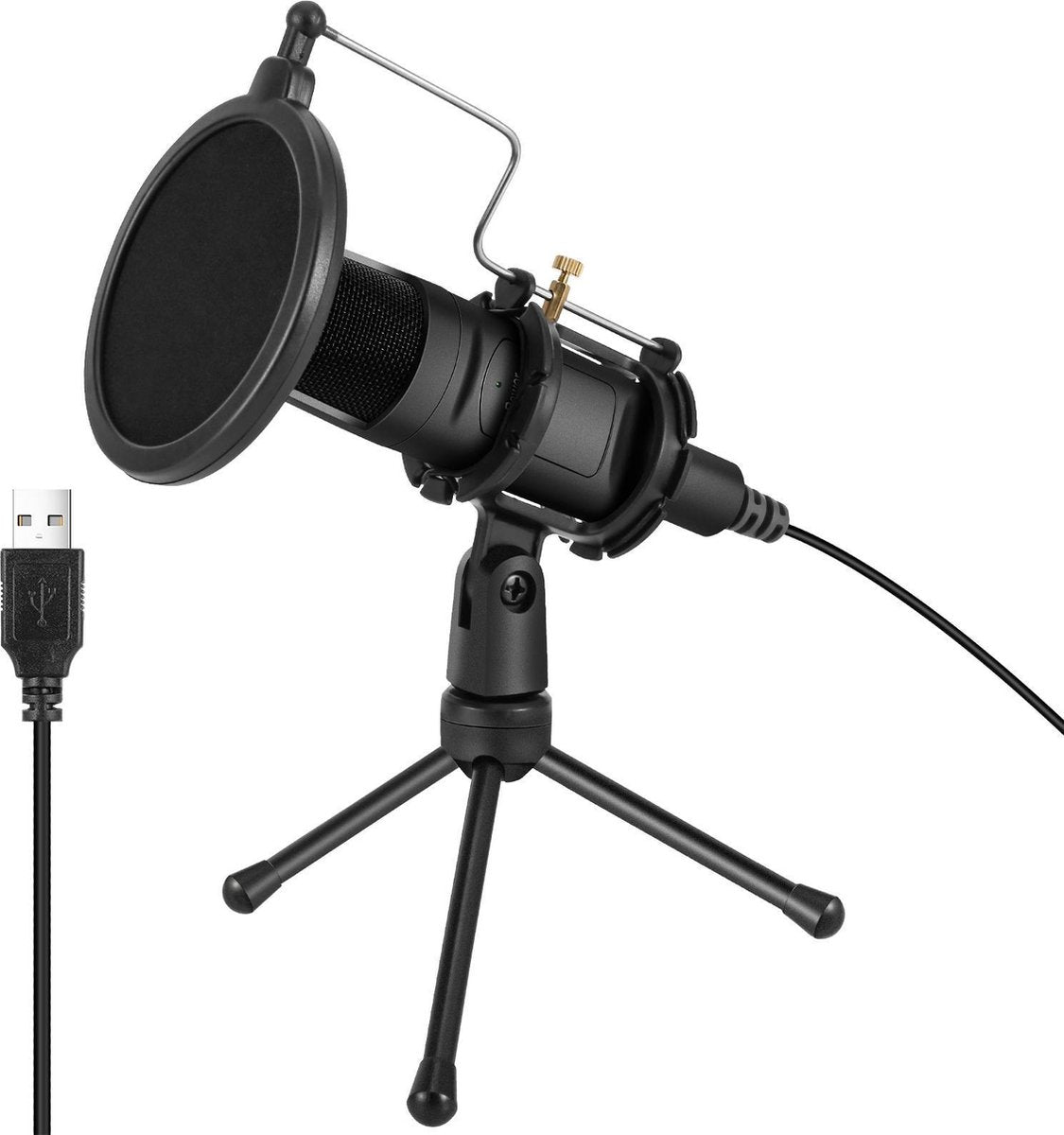 BOTC USB Microfoon - USB microfoon voor computer PC Laptop - met Popfilter - Tripod statief- zwart