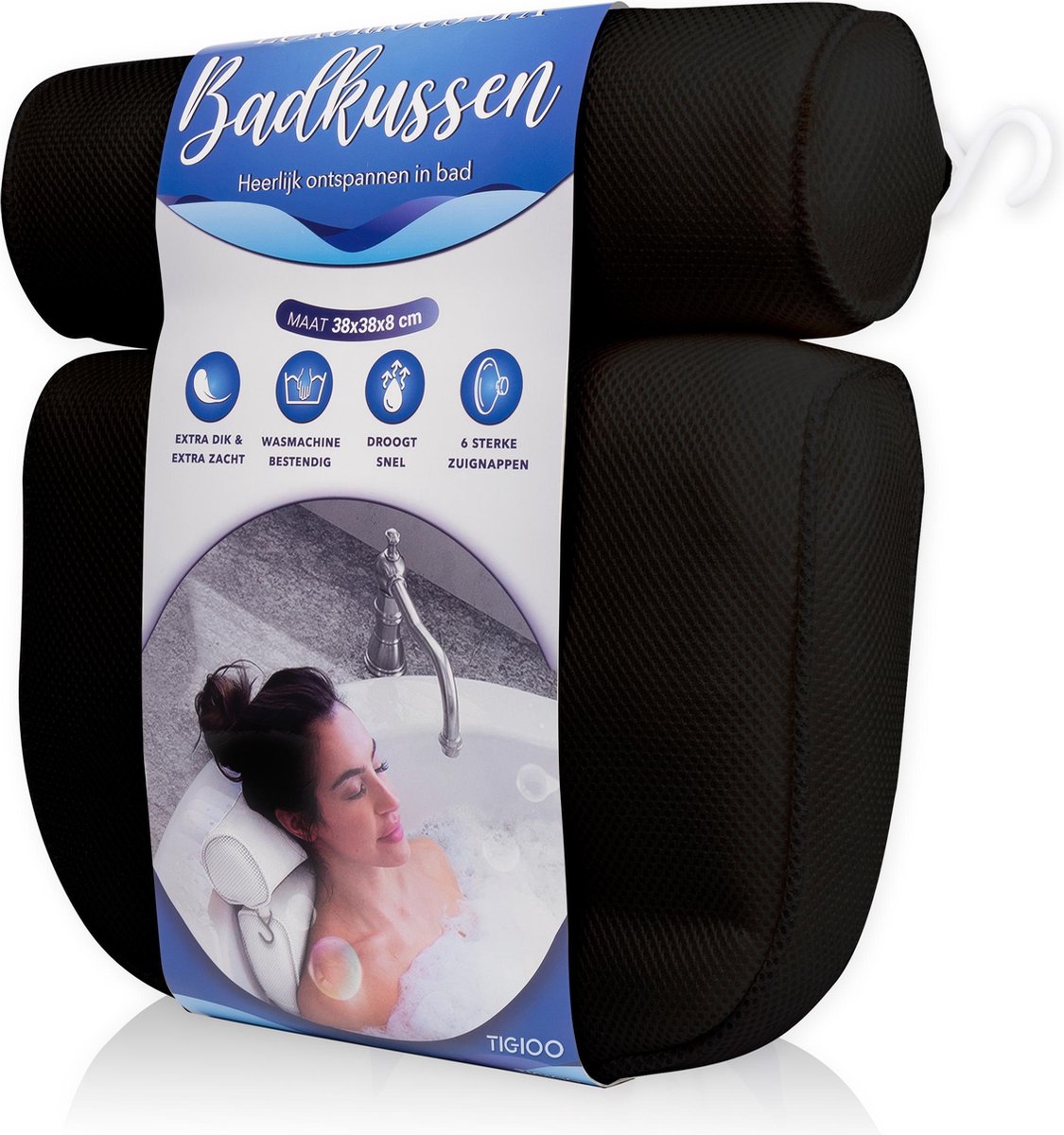 Luxe Home Spa Badkussen - Zwart Kussen voor in bad - 6 zuignappen - Extra Comfort