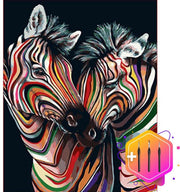 Pcasso ® Twee Zebra's Multicolor Zwart – Schilderen Op Nummer –  Inclusief 3 Ergonomische Penselen - Schilderen Op Nummer Dieren - Schilderen Op Nummer Volwassenen – Canvas Schilderdoek – Kleuren Op Nummer - Paint By Number - 40x50 cm
