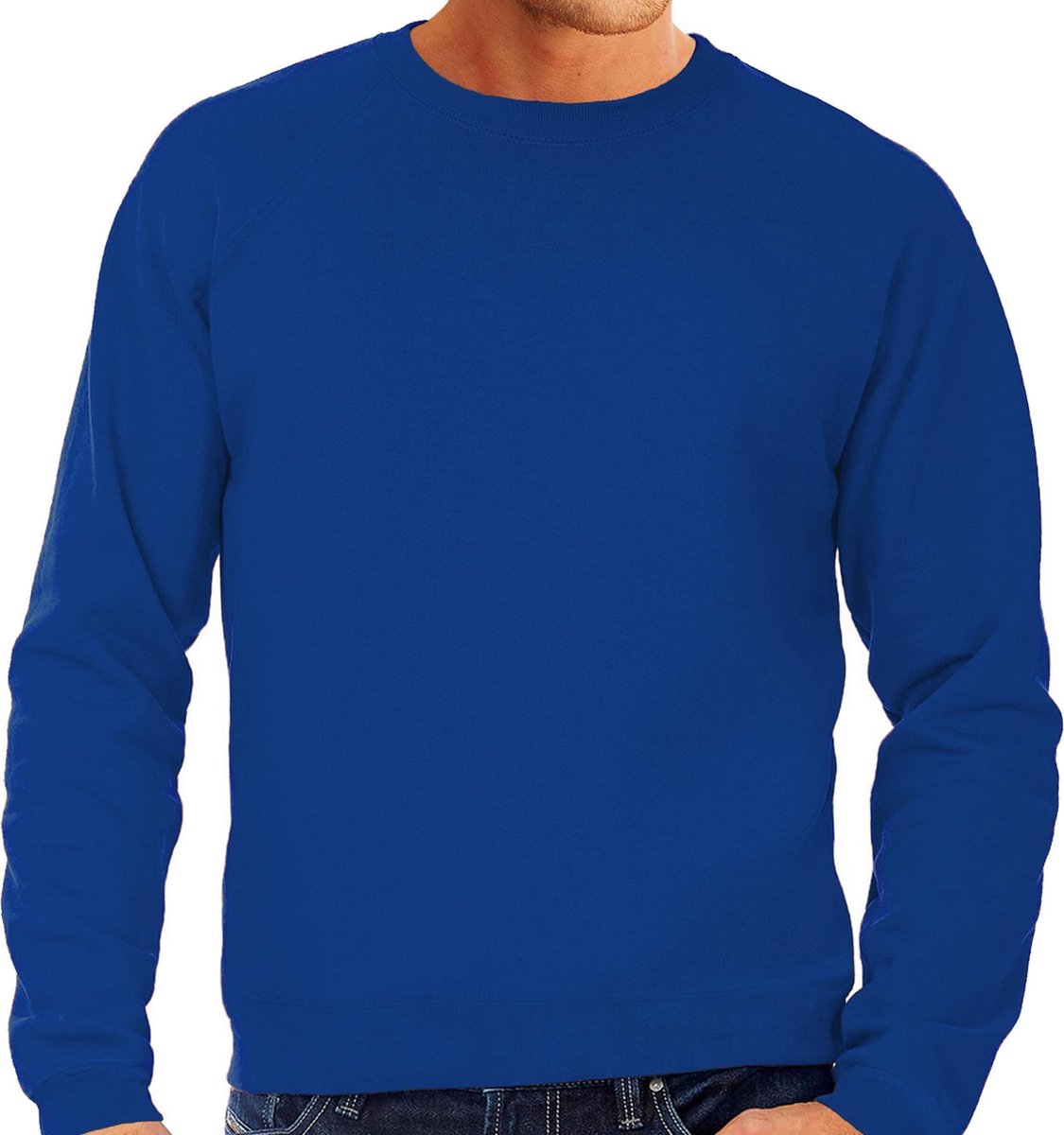 Blauwe sweater / sweatshirt trui met raglan mouwen en ronde hals voor heren - blauw - basic sweaters 2XL (EU 56)
