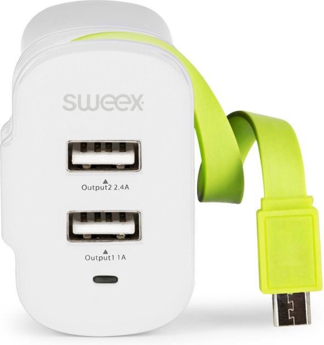 Sweex CH-026WH Lader 3-uitgangen 3 A 2x Usb / Micro-usb Wit/groen