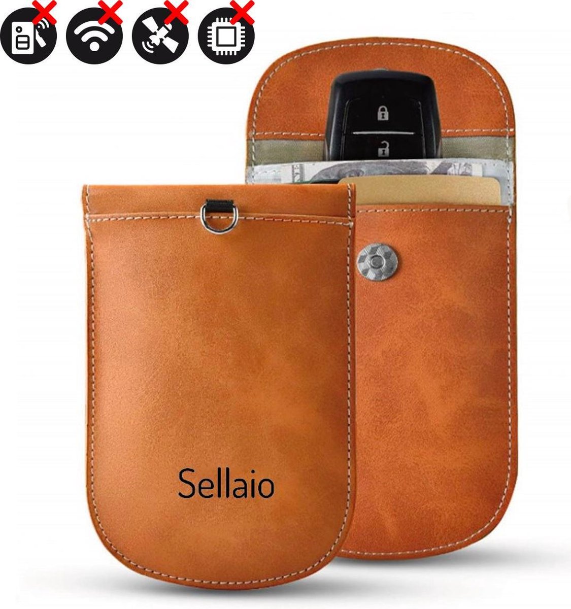 Luxe RFID Beschermhoes voor Autosleutel – Bescherming bij Keyless Entry – Universele Antidiefstal Werking – Leer – Cognac