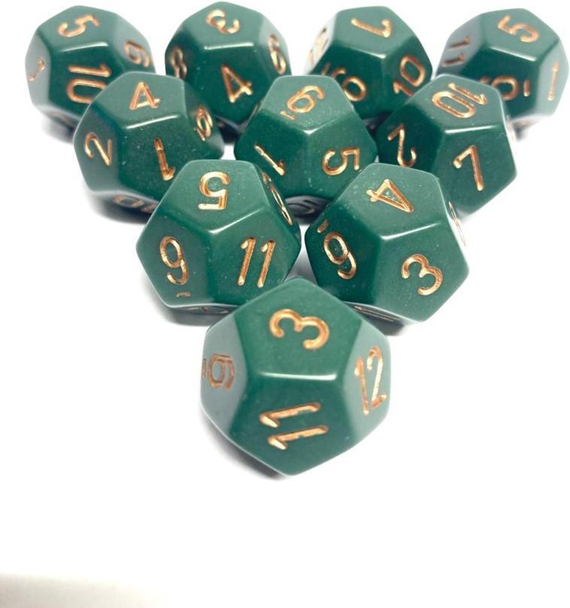 Diceshop 12-kantige dobbelsteen (SET van 10 STUKS) D12 Groen | Goud
