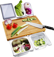 ESSENTIALS73 Bamboe snijplank met opvangbakken · 5 stalen opvangbakken · BBQ · Bamboo -  Hout · Duurzaam · Vlees · Groente · Fruit - Bakken
