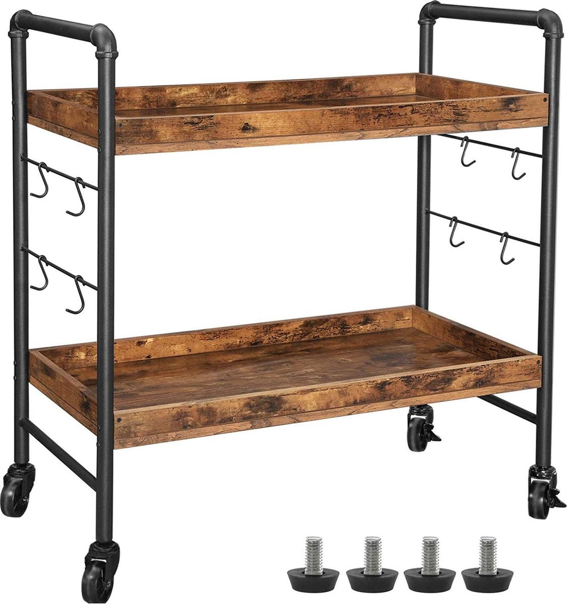 Nancy's Vintage Keukenwagen - Serveerwagen - Keukentrolleys - Rustiek Bruin - Industriële Trolley - 86 x 40 x 85 cm