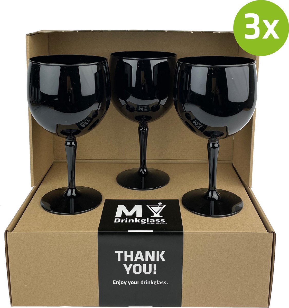 3x Cocktailglas Mumbai 47cl zwart campingglazen set | Onbreekbare kunststof / plastic drinkglazen